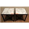 Image 1 : Pair of White Natural Stone Side Tables w/Dark Wood Base 17.5" x 17.5"