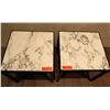 Image 2 : Pair of White Natural Stone Side Tables w/Dark Wood Base 17.5" x 17.5"
