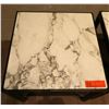Image 3 : Pair of White Natural Stone Side Tables w/Dark Wood Base 17.5" x 17.5"