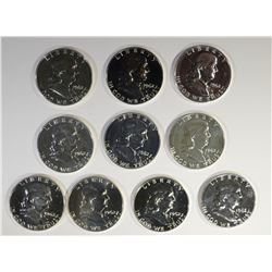 10-PROOF 1962  FRANKLIN HALF DOLLARS