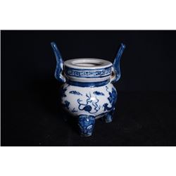 Blue-and-White "Dragon" Tripod Incense Burner.