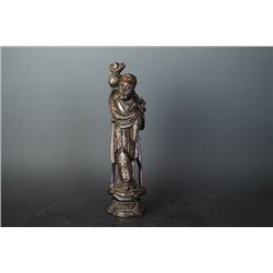 An Carved Rosewood  Figure of Taoism  Decorated with Silver Lines.