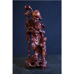 An Early 20th Century Wood Carved "God of Longevity and Boy".