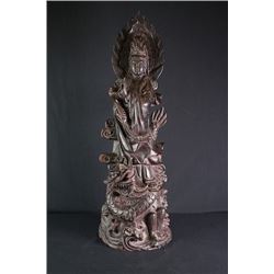 A Rosewood Carved Guan Yin (Avalokitesvara) Statue.