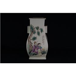 A  Famille-Rose  Figures  Square Vase with Two Ears.