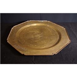 A Large Early 20th Century Carved "Figures" Octagonal Bronze Plate.