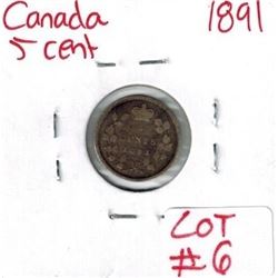 1891 Canadian Silver 5 Cent