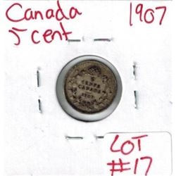 1907 Canadian Silver 5 Cent