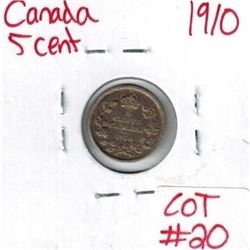1910 Canadian Silver 5 Cent