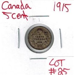 1915 Canadian Silver 5 Cent