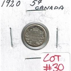 1920 Canadian Silver 5 Cent