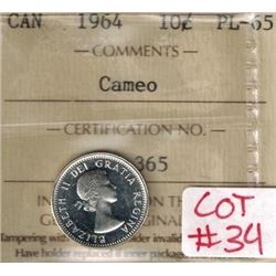 1964 Canadian Silver 10 Cent ICCS Graded PL-65