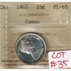 1965 Canadian SIlver 25 Cent ICCS Graded PL-65