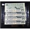 Image 2 : Lot of 4 $20 Consecutive Serial Number 1991 Canadian Banknotes UNC ($80 FV)