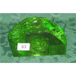 Green glass paperweight in the form of a wave with integral fish and impressed signature 6" wide