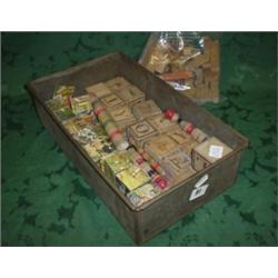 Box of old wooden toy bricks and skittles