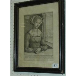 Early bookplate etching after A. Durreo dated 1640 plus an early French engraving