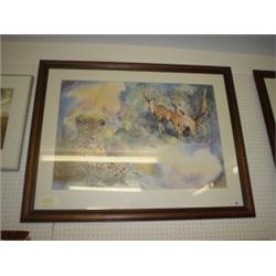 Pair of large African wild life prints by Van Rooyen 21" x 30" 