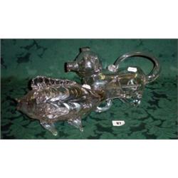 Glass bottle shaped dog plus a glass fish