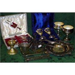 Box of various silver plated items including toast rack etc