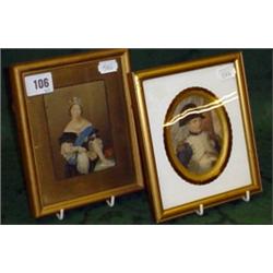Two small glazed and framed Baxter style prints of Victoria and Napoleon