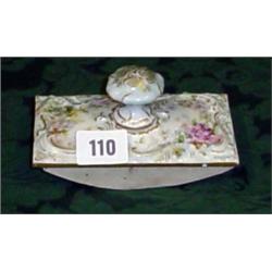 Late 19c porcelain ink blotter with hand painted floral decoration and gilding