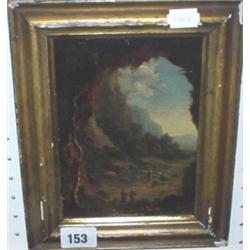 Early 19c oil on panel of Continental landscape scene 5" x 6.5"