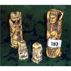 Four bone hand painted oriental figures