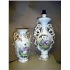 Image 1 : Large decorative table lamp with painted scene plus a similar vase