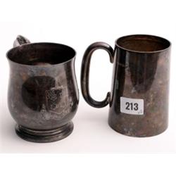 Silver hallmarked tankard, Birmingham 1938, 306 gms plus a Birmingham Britannia metal tankard