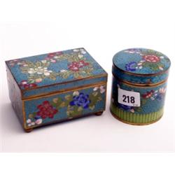 19th Century cloisonné lidded box with floral decoration plus a similar round lidded pot 