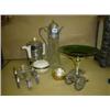Image 1 : Small collection of plated and glass items including claret jug and tazza