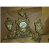 Image 1 : A brass Louise XVI style clock garniture set  with painted panels