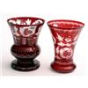 Image 1 : Bohemian ruby glass vase facet cut and acid etched together with another similar both approx 8.5" hi