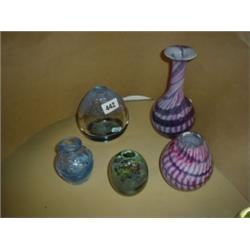 Five pieces of Art glass,  two signed