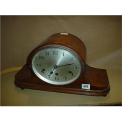 1930's walnut cased mantle clock eight day movement with Westminster chime