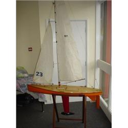 Commanche pond racing yacht with sails and rigging 52" long x 90" high (stand not included)