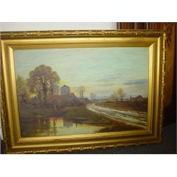 A pair of framed oil on canvas landscape scenes by Joel Owen signed and dated 1921 both 20" x 30"