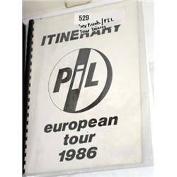 Rare Sex Pistols PIL (John Lydon) European Tour Itinery 1986 (19 pages)