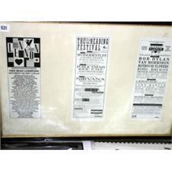 Framed Festival Flyers (x3) feat Dylan, Nirvana, Runrig, Manics etc c1993 glass framed (16"x 23") 