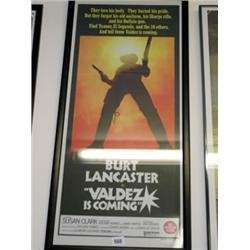 Glass Framed Valdez Is Coming Western Aus Daybill Movie Poster(14"x 29") inc Burt Lancaster 1970