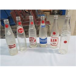 6 POP BOTTLES, STUBBY, ROYAL CROWN, SCONA, KIK, MISSION, PACHAL'S