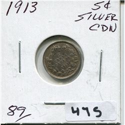 1913 CNDN SMALL SILVER 5 CENT PIECE