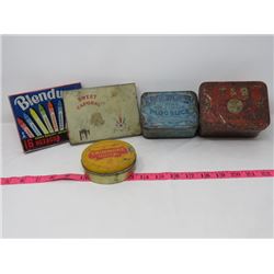 5 TOBACCO TINS, EDGEWORTH, T&B, RENOWNED, ERINMORE, SWEET CORPORAL, 1 BLENDWEL CRAYON BOX