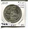 Image 1 : 1958 CNDN SILVER 50 CENT PC