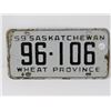 Image 4 : 3 SASK LICENSE PLATES 1955, F1958, 1959
