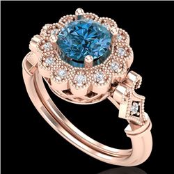 1.2 CTW Intense Blue Diamond Solitaire Engagement Art Deco Ring 18K Rose Gold - REF-218X2T - 37832