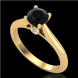 0.83 CTW Fancy Black Diamond Solitaire Engagement Art Deco Ring 18K Yellow Gold - REF-69Y3K - 38194