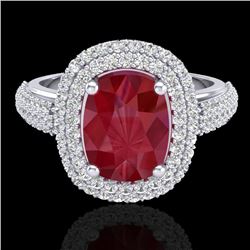 3.50 CTW Ruby & Micro Pave VS/SI Diamond Halo Ring 18K White Gold - REF-143T6M - 20721