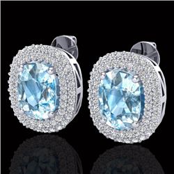 6 CTW Sky Blue Topaz & Micro Pave VS/SI Diamond Halo Earrings 10K White Gold - REF-95X3T - 20112